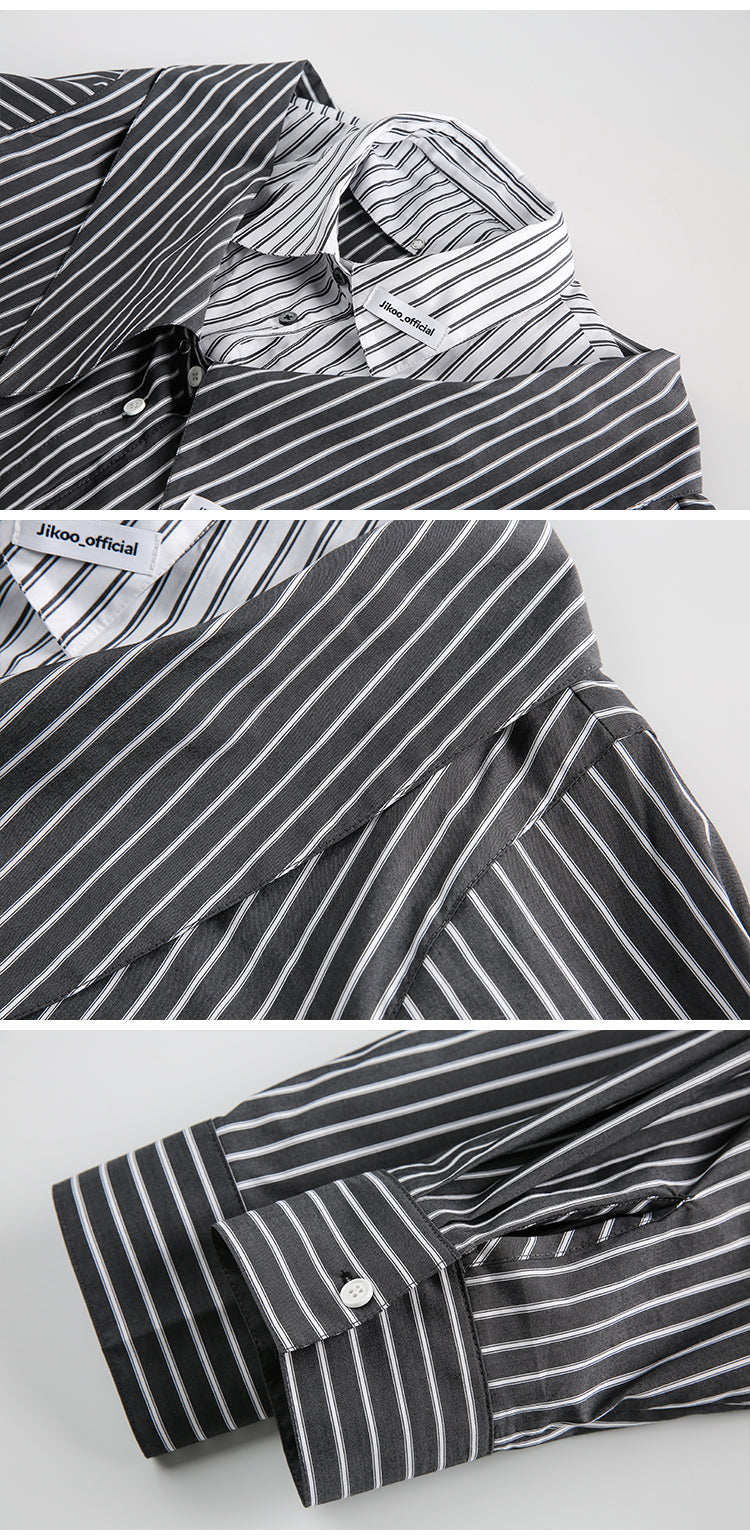 Detachable Layered Button-Up Striped Shirt